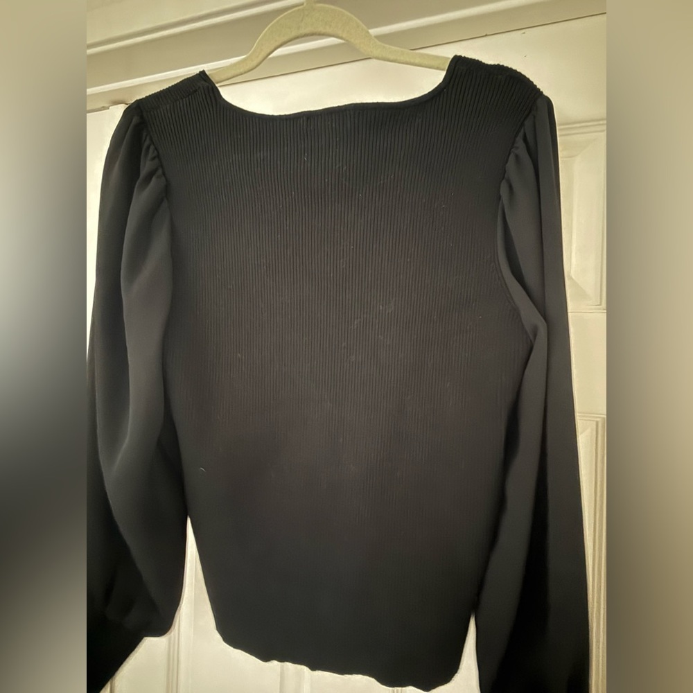 Halogen Black Women's Ribbed Blouse with Heart Neckline - Picture 5 of 7